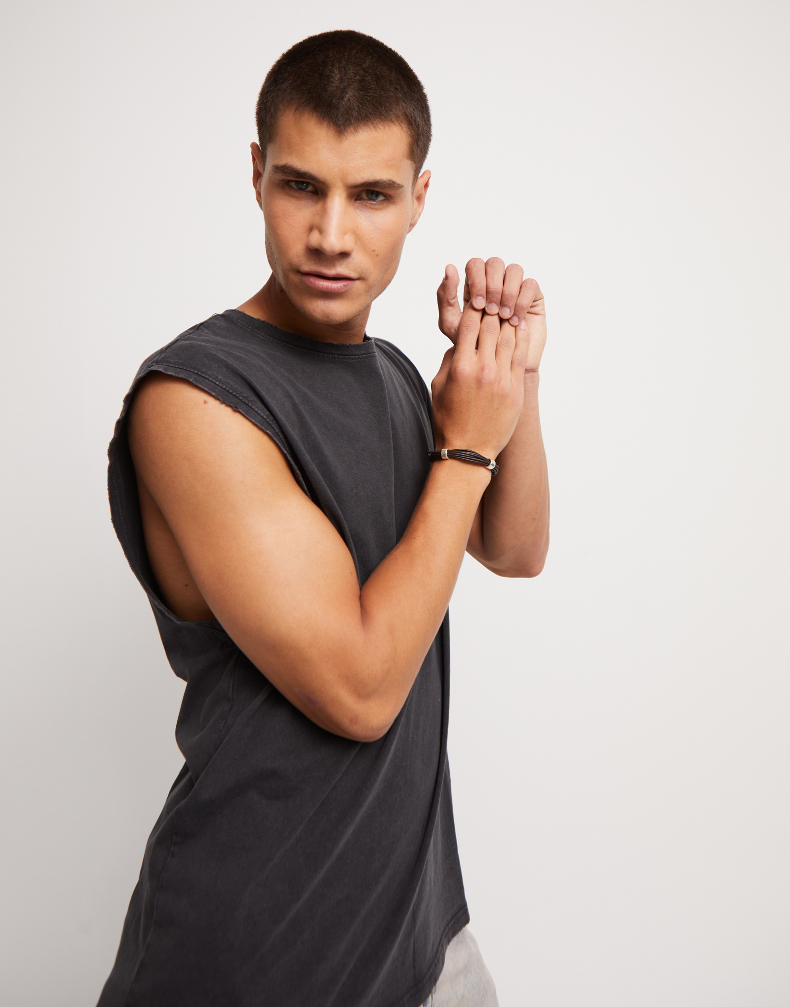 Leather bracelet with 2 sterling silver-plated circles, Silver, large thumbnail